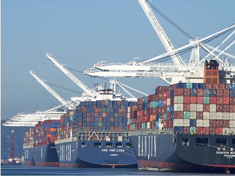 Container ships and cranes at a major U.S. port